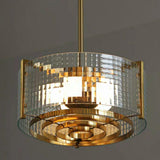 Round Gold Metal Water Pattern Glass American Luxury Pendant Light Creative