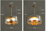 Round Gold Metal Water Pattern Glass American Luxury Pendant Light Creative