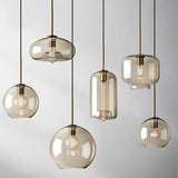 Various Shape Amber Glass Pendant Light Ambient Light - Mini Style 110-240V Edison Bulb Included