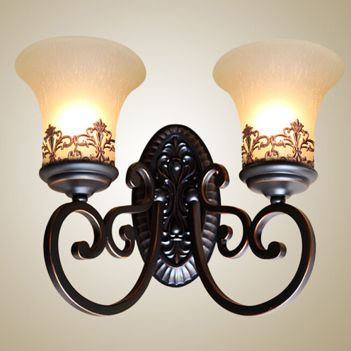 Retro Vintage Wall Lamps 2 Lights E27 Black Acrylic Backplate Opal ...
