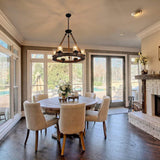 Rustic Farmhouse 6-Light Industrial Chandelier with Rope Hangers and Glass Shades