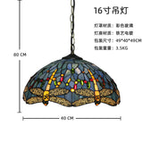 Tiffany Pastoral Retro Dragonfly Ceiling Lamp Creative Color Glass Pendant Lighting  Iron Single Head Chandelier