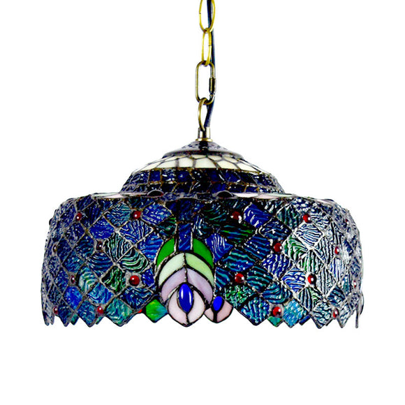 12 Inch Blue Peacock Color Chandelier Retro Led Glass Lamp Hotel Villa Tiffany Chandelier