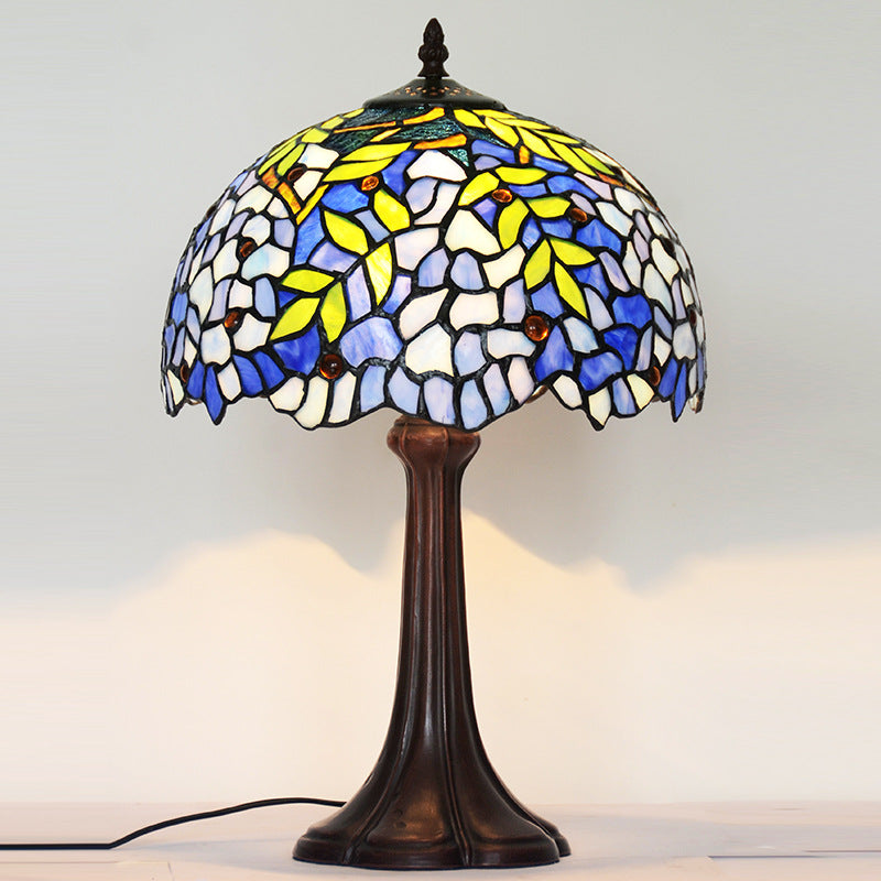 Wisteria 12 Inch Tiffany Lamp Classical Table Lamp Stained Glass Brown Zinc Alloy Base