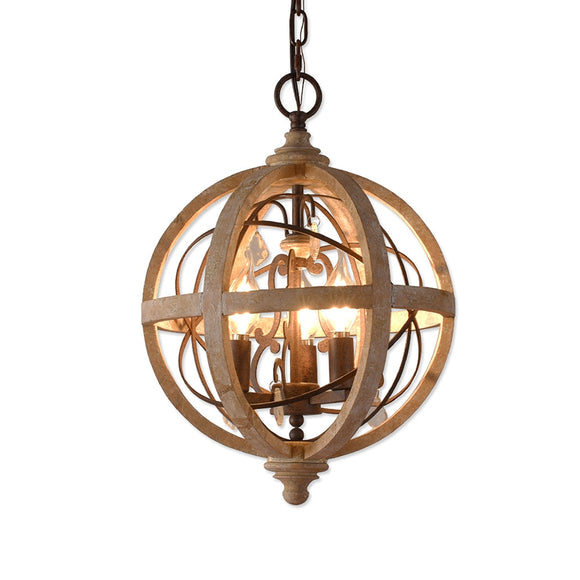 Retro Chandelier Lighting Industrial Hanging Pendant Lamp Globe Dining Living Room Wood Farmhouse Vintage Island Light