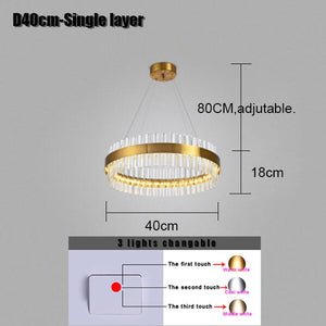 LED Strip Post-modern Golden Round Indoor LED Pendant Light With High Quality Crystal In Living Room Dining Room