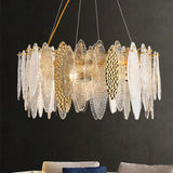 Round Crystal Chandelier Lighting Gold Frosted/Smoke gray Glass Hanging Lamp Living Room Dining Room