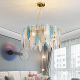 Round Crystal Chandelier Lighting Gold Frosted/Smoke gray Glass Hanging Lamp Living Room Dining Room