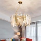 Round Crystal Chandelier Lighting Gold Frosted/Smoke gray Glass Hanging Lamp Living Room Dining Room