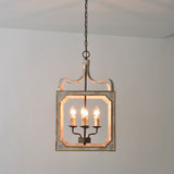 4-Lights Vintage Square Wood Metal Chandeliers Retro Hanging Lamp for Dining Living Room