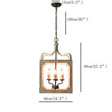 4-Lights Vintage Square Wood Metal Chandeliers Retro Hanging Lamp for Dining Living Room