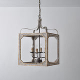 4-Lights Vintage Square Wood Metal Chandeliers Retro Hanging Lamp for Dining Living Room