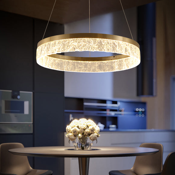 Nordic Golden Chandelier Ring Resin Texture Lampshade Light Luxury Modern Villa Duplex