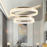 Nordic Golden Chandelier Ring Resin Texture Lampshade Light Luxury Modern Villa Duplex