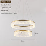 Nordic Golden Chandelier Ring Resin Texture Lampshade Light Luxury Modern Villa Duplex