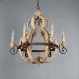 Vintage 6 Lights Wood Chandelier Lighting Retro Iron Candle Hanging Lamp for Dining Living Room Coffee Bar E12/E14