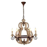 Vintage 6 Lights Wood Chandelier Lighting Retro Iron Candle Hanging Lamp for Dining Living Room Coffee Bar E12/E14