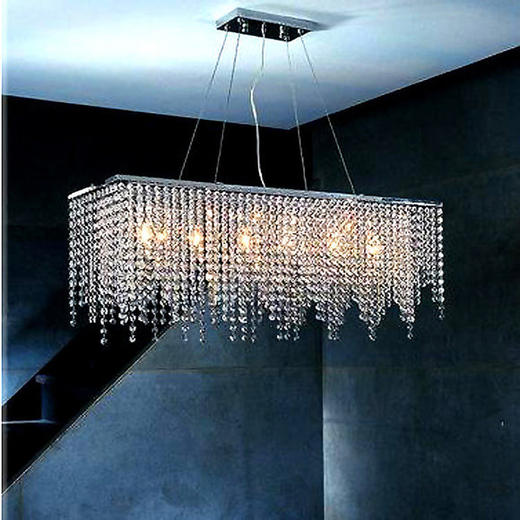 Restaurant Crystal Chandeliers Rectangular Hanging Line Lamps