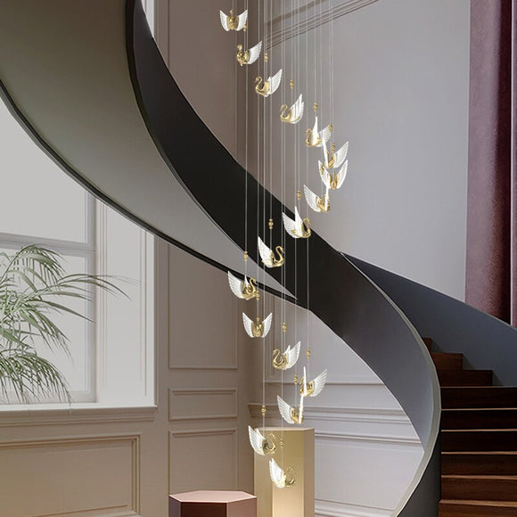 Swan Pendant Light Nordic LED Chandelier Hanging Lamp for Dining Living Room Restaurant Stairs