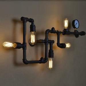 Loft Vintage Water Pipe Wall Lamp 5 Lights Bar Restaurant Iron Industrial Style E26 E27 Edison Bulbs Retro Wall Sconce Lamp - heparts