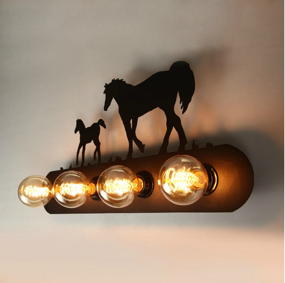 Country Retro Wall Lamps 4 Lights Edison Bulbs Wall light Wall Sconce Black Painting Bed Living Room Lighting - heparts