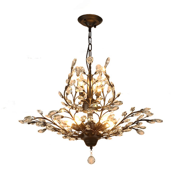 Retro Chandelier 8 Lights E12 E14 Transparent Crystal Black or Gold Chandeliers for Dinning Living Room - heparts